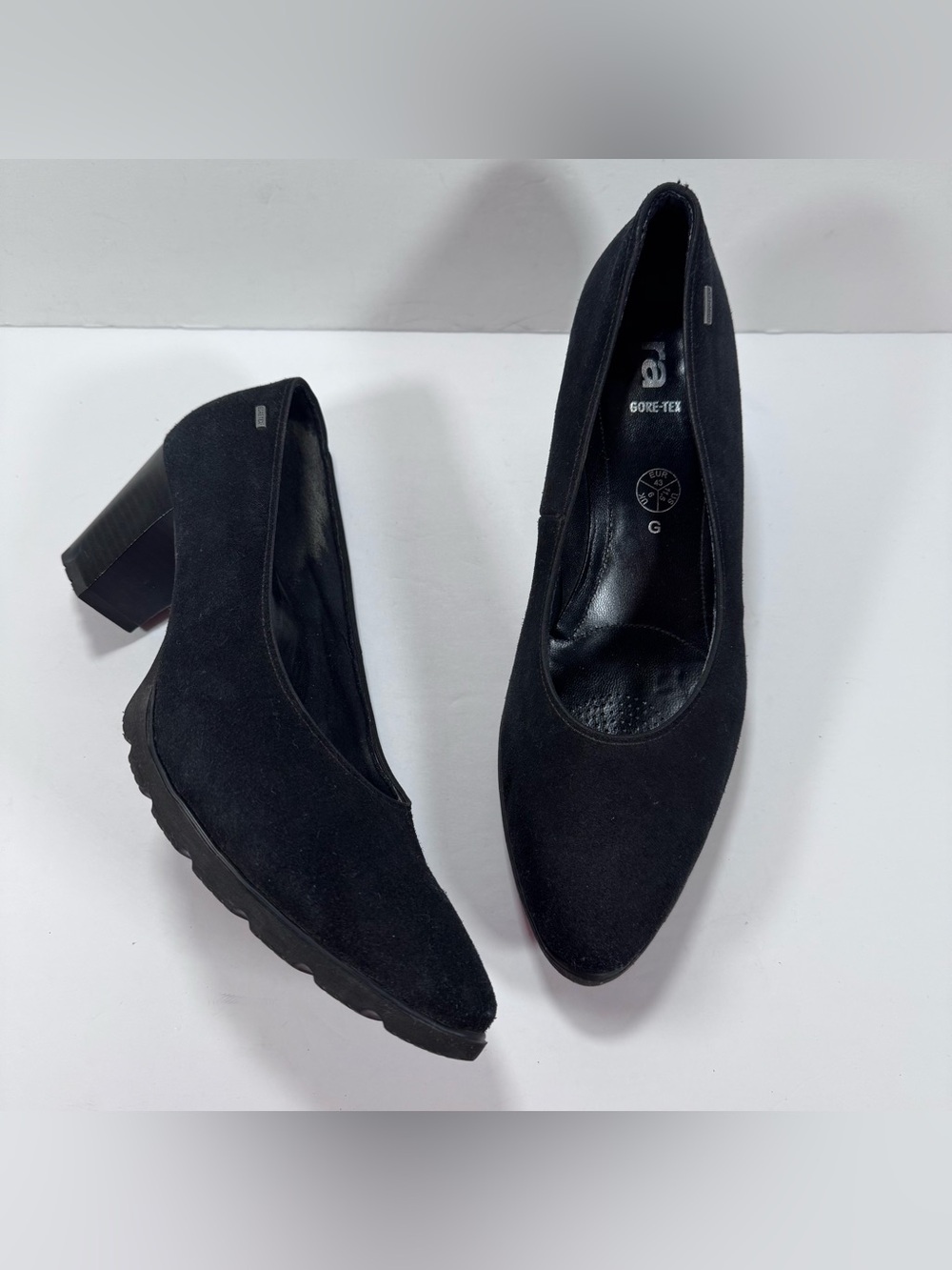 Ara Gore-Tex Ginger Black Suede Block Heel Pumps Women Size 11.5